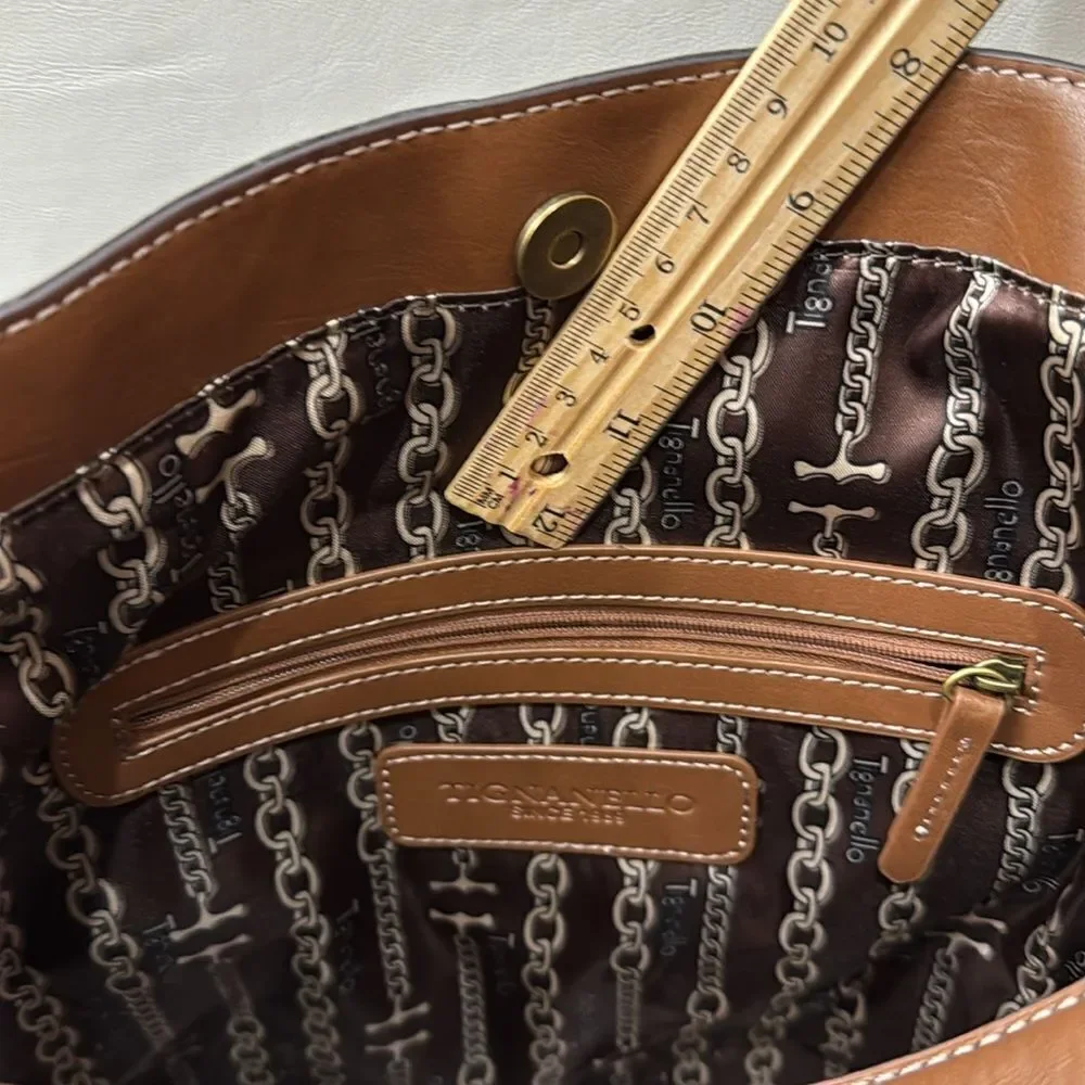 Tignanello Black Leather Brown Palm Leaf Embossed Hobo Purse Tote New No Tags